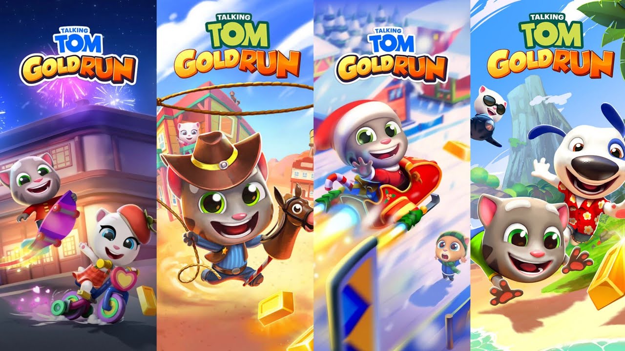 Talking Tom Gold Run China Update vs Wild West Update vs Christmas Update vs Las Vegas Gameplay
