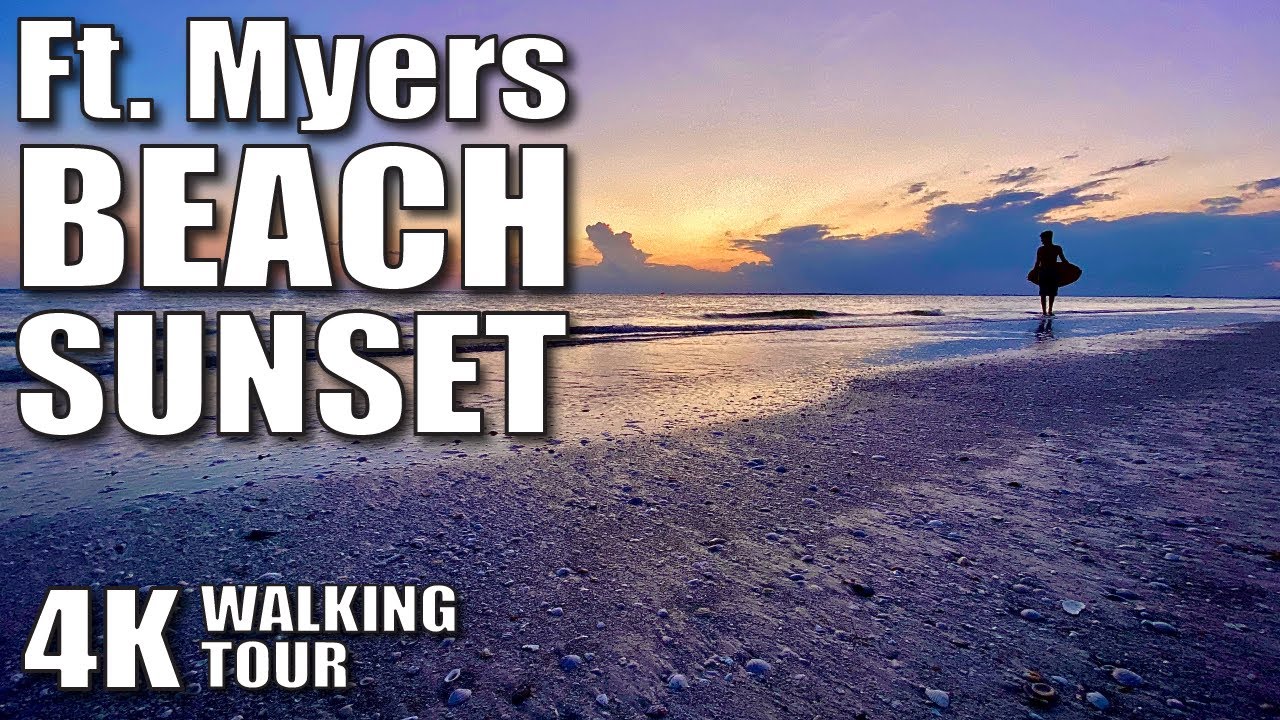 |4K| Sunset Tour Downtown Ft. Myers Beach Florida, Slow TV, Ambient, Walking