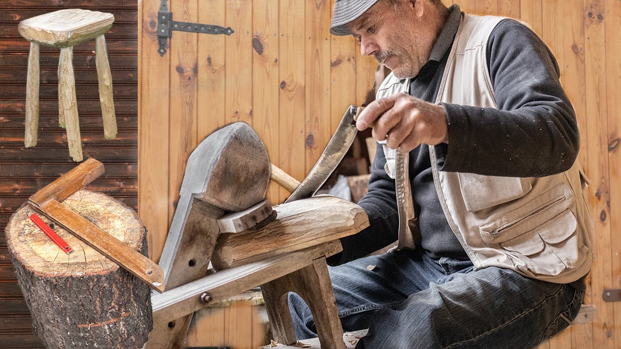 Carpenter Made Oak Stool With Hand Tools