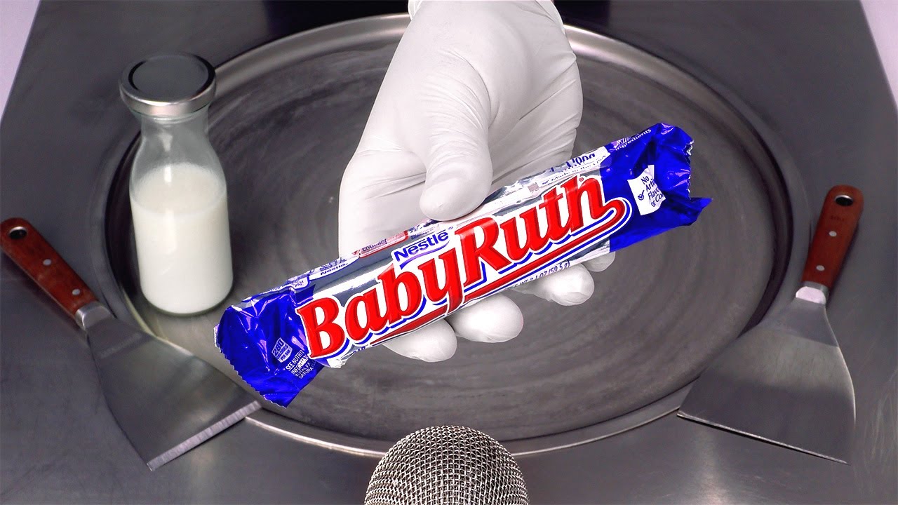 How to make Baby Ruth Chocolate Bar to Ice Cream Rolls with Peanut, Caramel and Nougat Flavor | ASMR