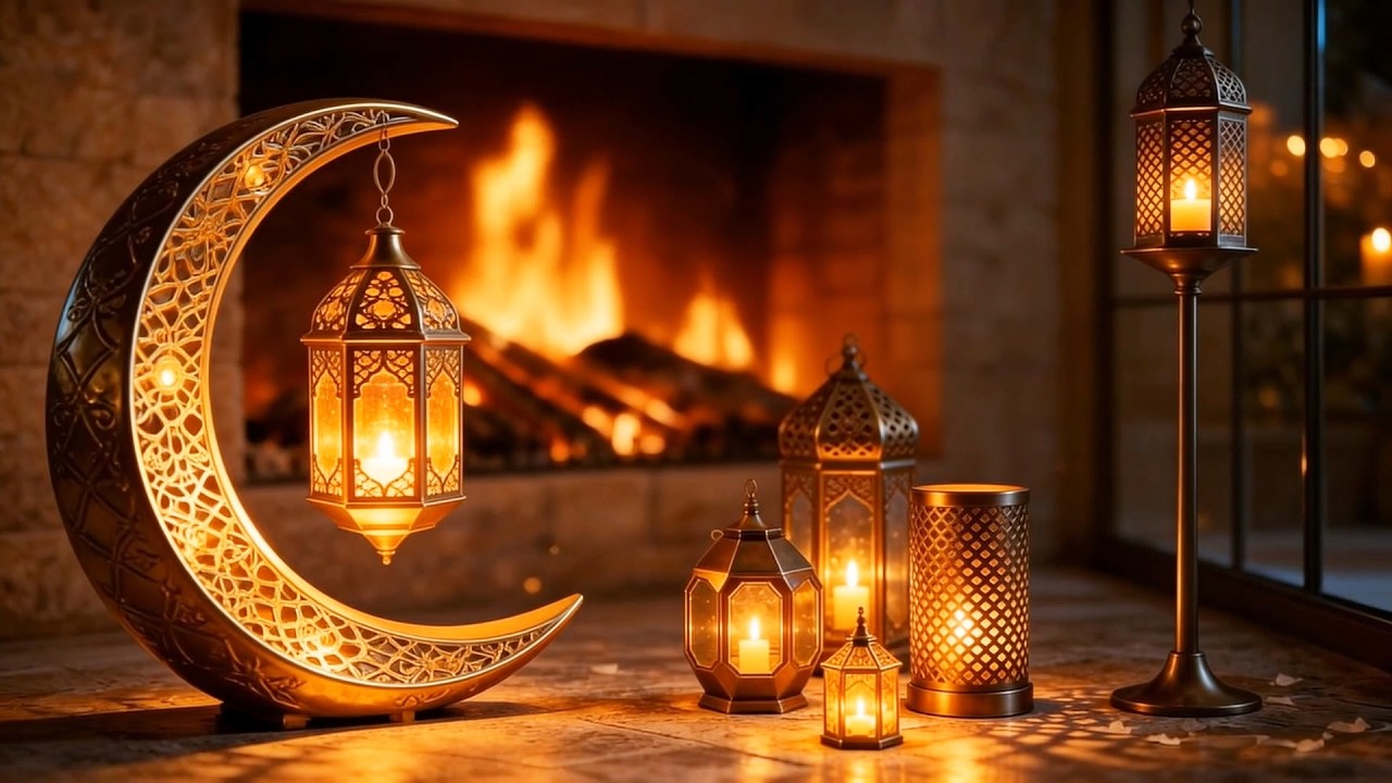 Ramadan Fireplace Ambience 4K 🔥 Luxurious Islamic TV Art Wallpaper | Ramadan Kareem | رمضان كريم