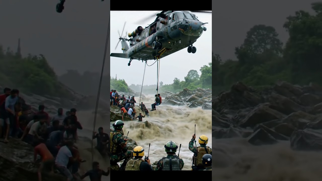 Flood Rescue Operation | Army Helicopter Saving People Trapped in River
