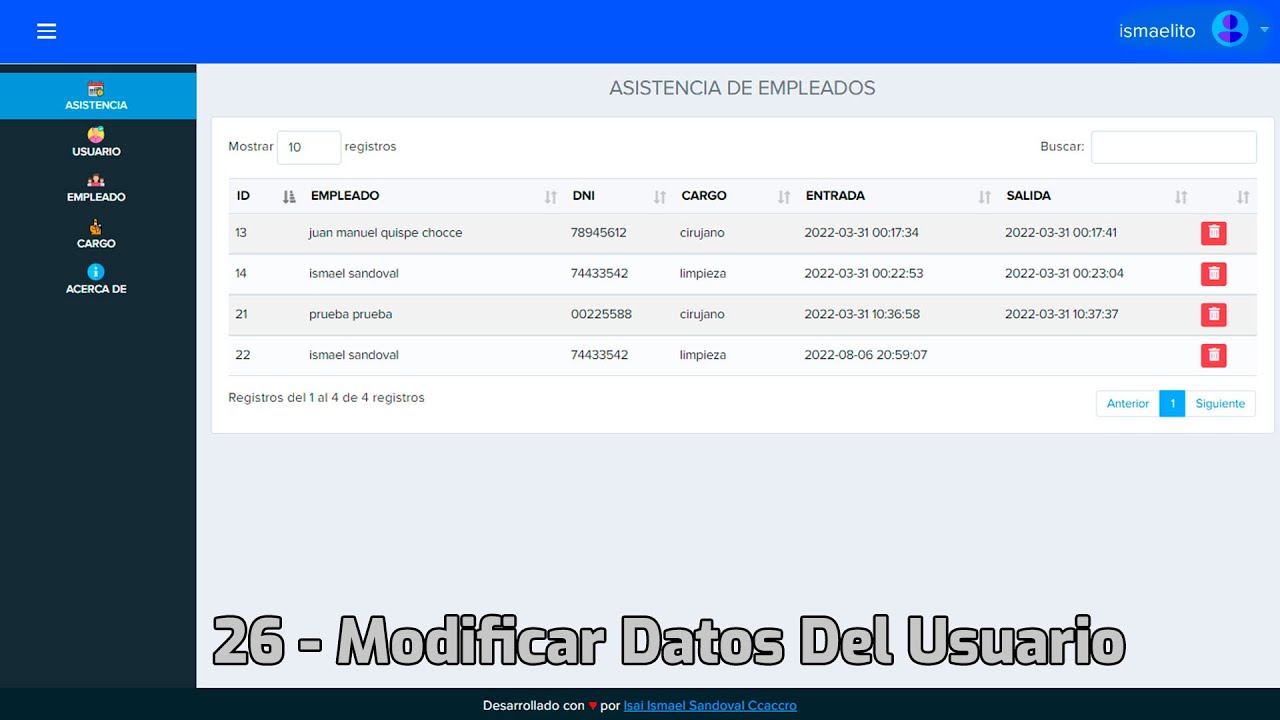 26.- Modificar Datos del Usuario - Sistema de Asistencias con PHP y MYSQL