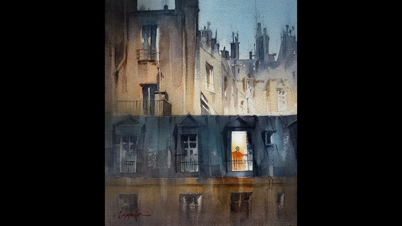 Parisian Roofscape: Part 1. #watercolorpainting #nocturne #tutorialvideo
