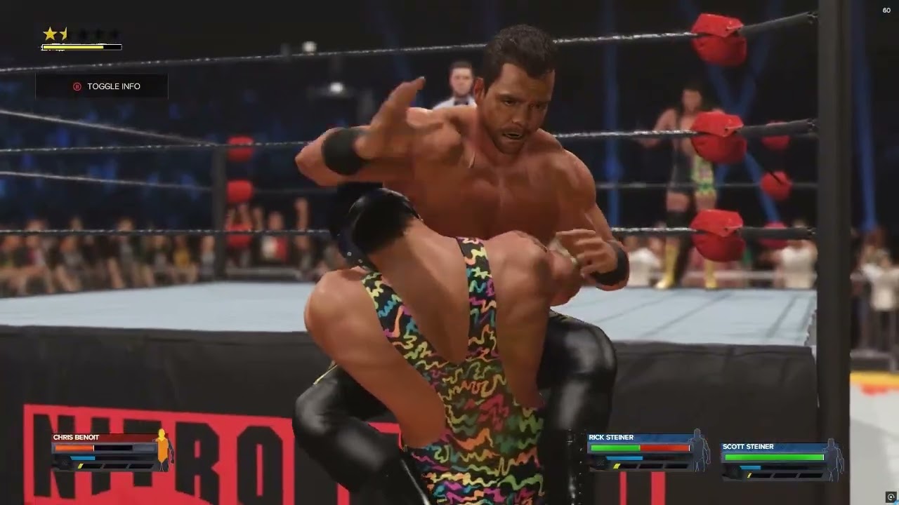 Chris Benoit vs Rick & Scott Steiner [Handicap 2 vs 1 Match] [WWE 2K24]