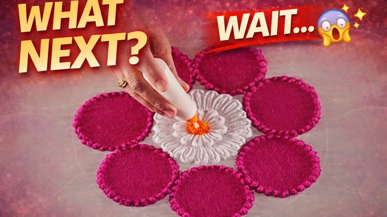 ✨ What Next? Watch This Turn Into a Beautiful Colorful Rangoli! 😍✨ | Easy Rangoli Design Trick