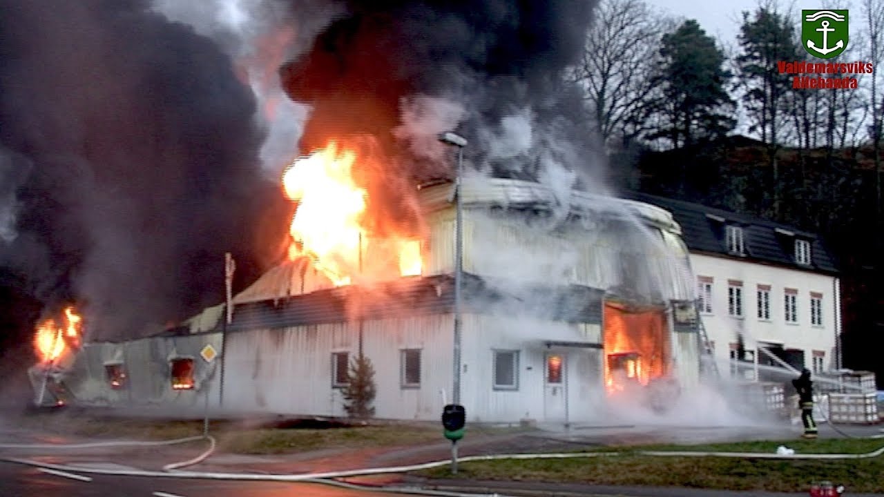 Industribrand på Norrgatan i Valdemarsvik