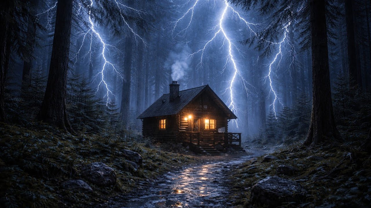 Powerful Thunderstorm & Heavy Rain at a Forest Cabin |  Sleep Instantly |No Ads| RainSound for Sleep
