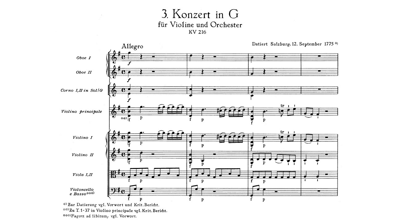Mozart: Violin Concerto No. 3 in G major, K. 216 (with Score)