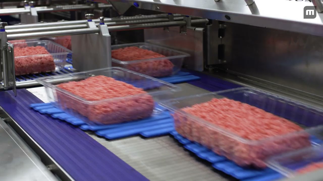 MULTIVAC TX 835 Traysealing Packaging Solution with High Speed Track Diverging - Ground Beef Product