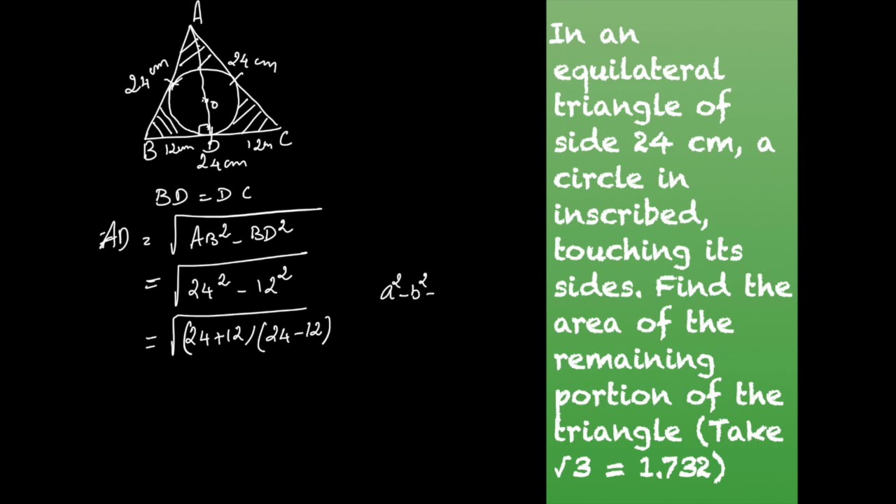 Area between an equilateral triangle and inscribed circle - Class 10 Maths - Geometry & Mensuration
