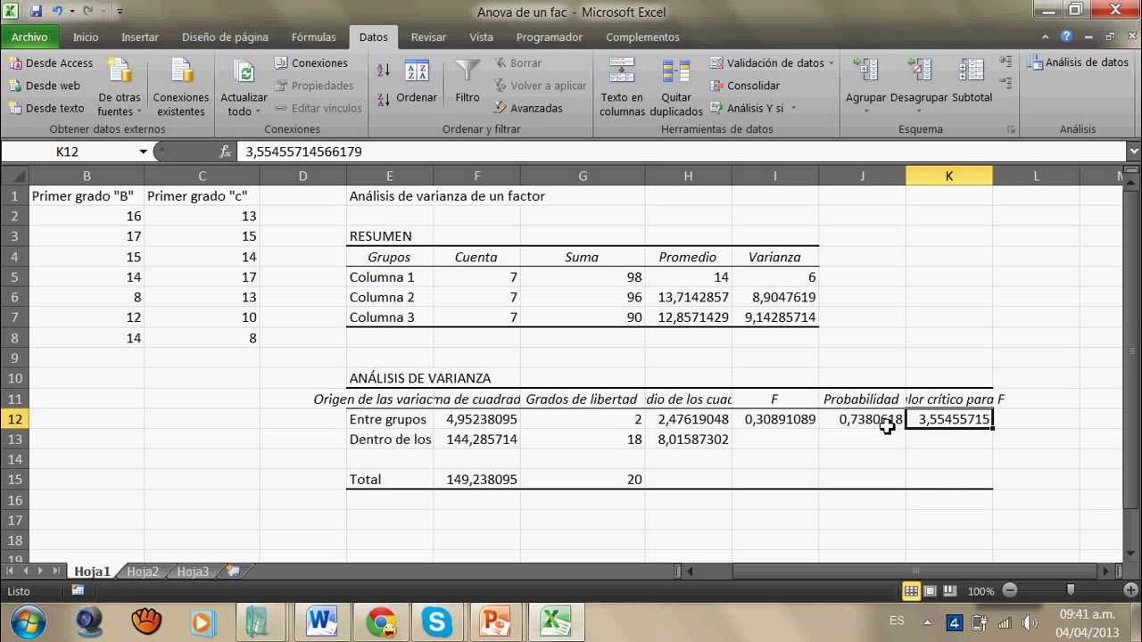 ANOVA de un Factor Aplicado en Excel
