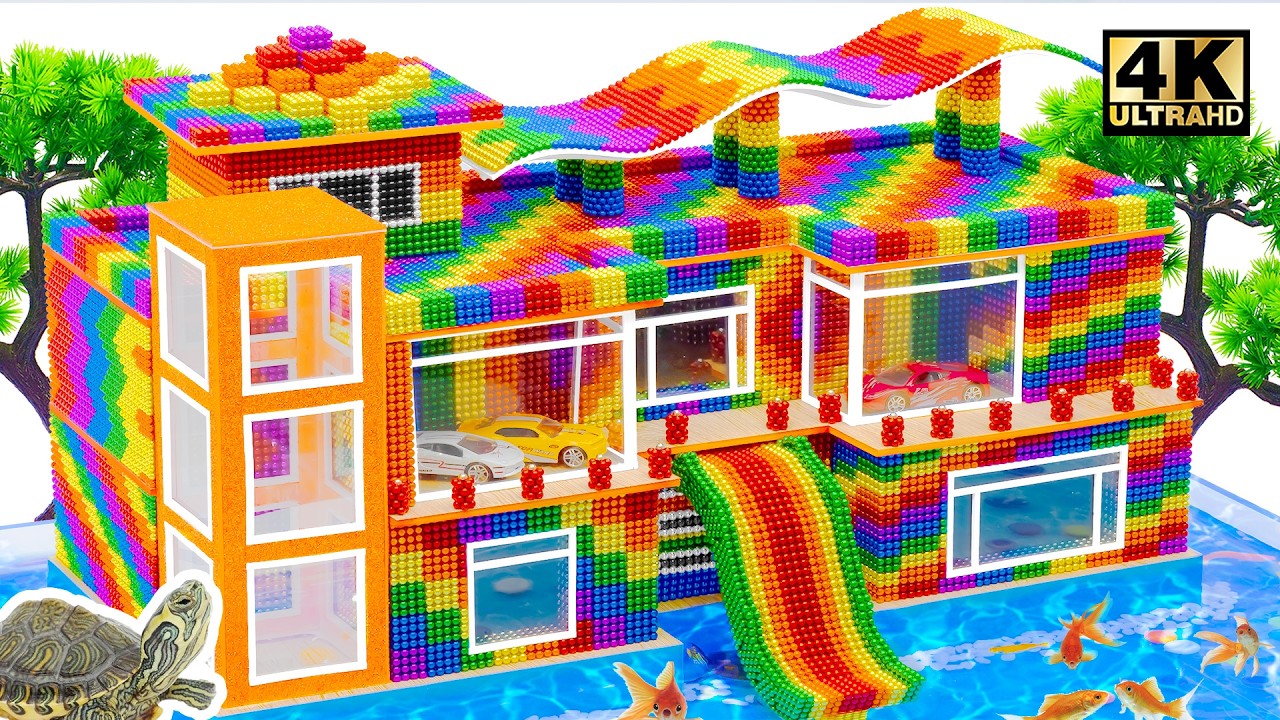 How TO MAke Modern Villa With Sky Slide To Swimming Pool, Elevator From Miniature Magnetic Balls