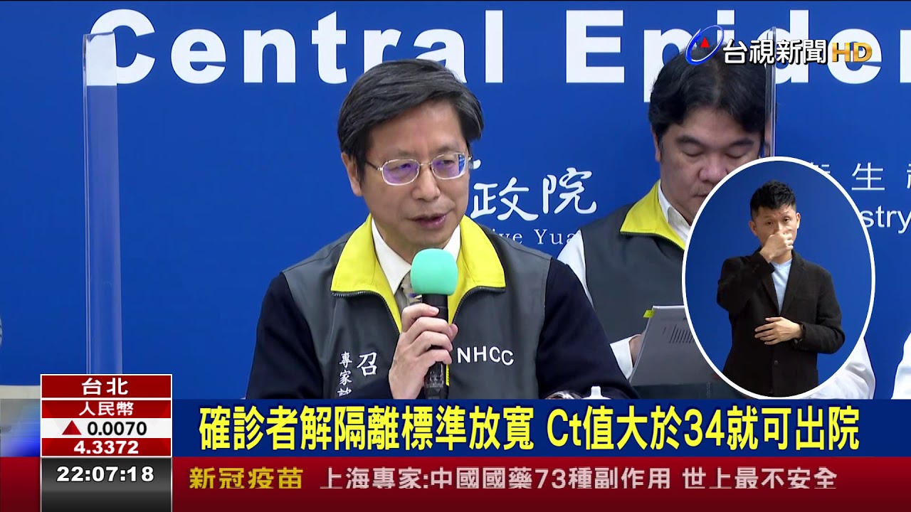 確診者解隔離標準放寬 Ct值大於34就可出院