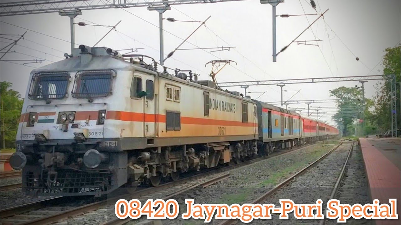 08420 Jaynagar-Puri Special whines apart Kishanpur with stunning Howrah WAP7 30621 in front.