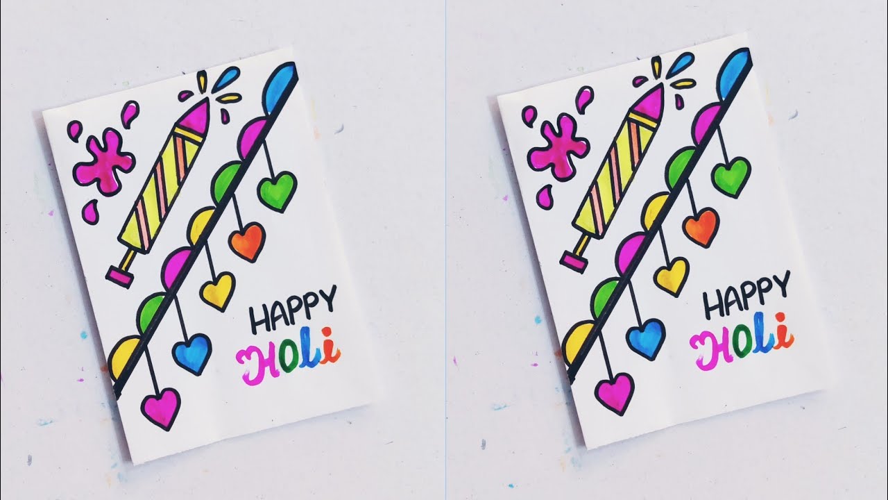 Holi greeting card 2026 /happy holi card/easy holi card/holi card making/how to make holi card 