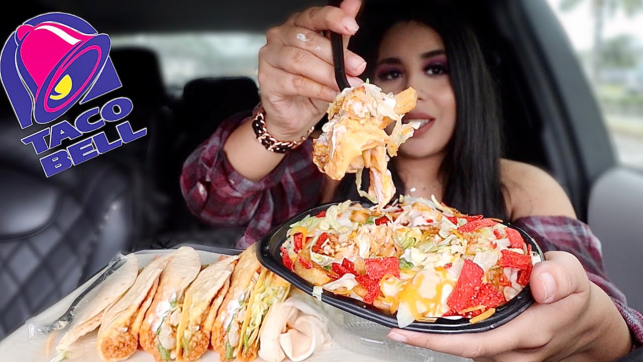 TACO BELL MUKBANG! Trying NEW Menu Items (Loaded Taco Fries Burrito, Chicken Flatbread,Beefy Potato)