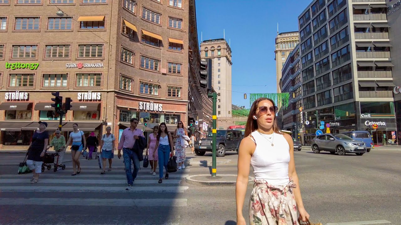 Summer Walk in Stockholm Downtown 2021 - Major Streets and Gallerian Shopping Mall (4K)