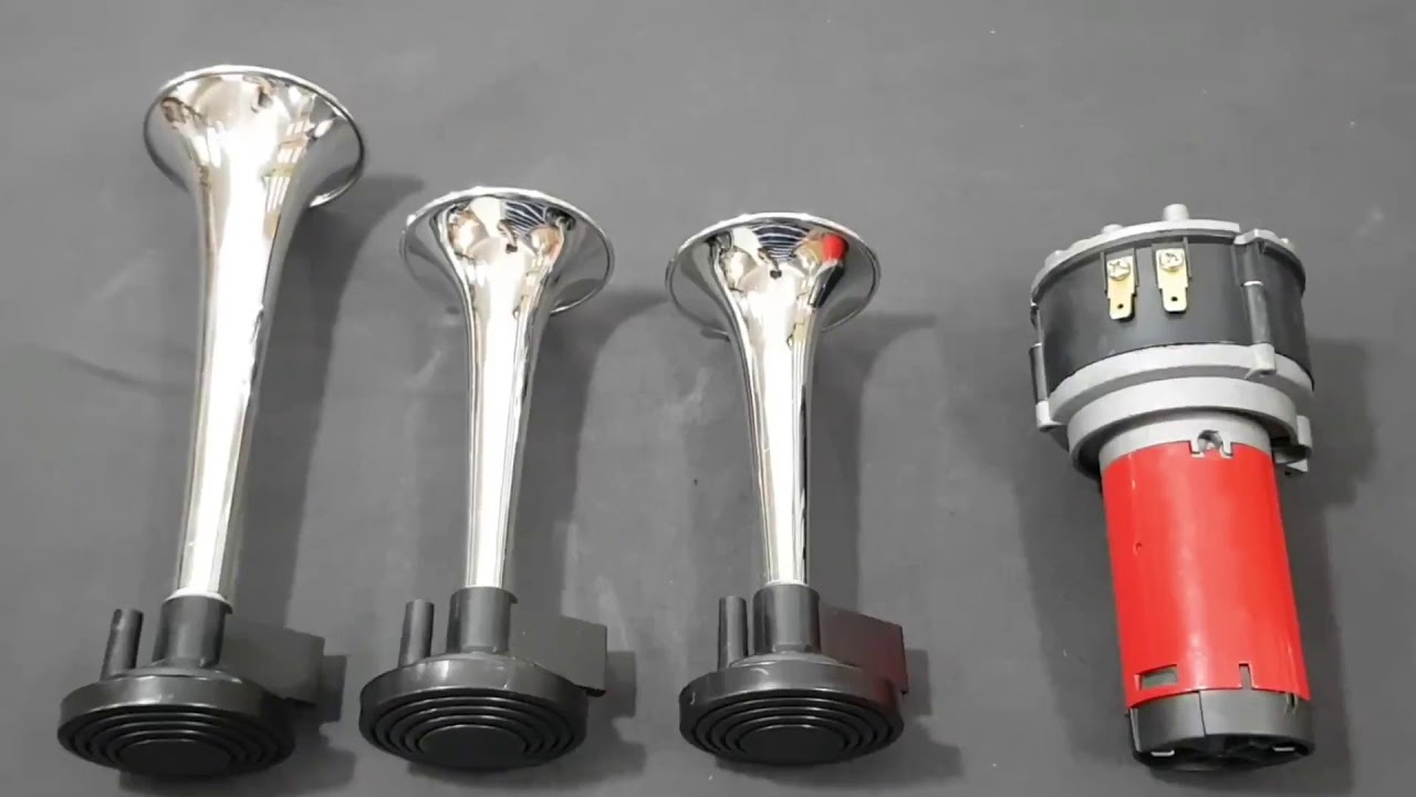 3발 2기능 빠라빠라빠라밤 에어혼 (12v전용) (크롬/레드)에어크락션 오토바이혼 소리 diy 설치방법