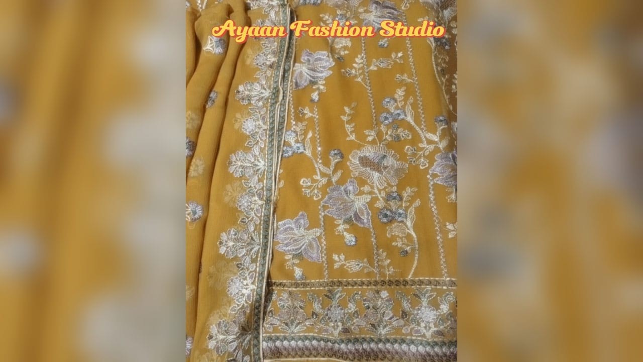 Mustard Chiffon Embroidered 3PC Suit | Eid Collection | Limited Pieces Available