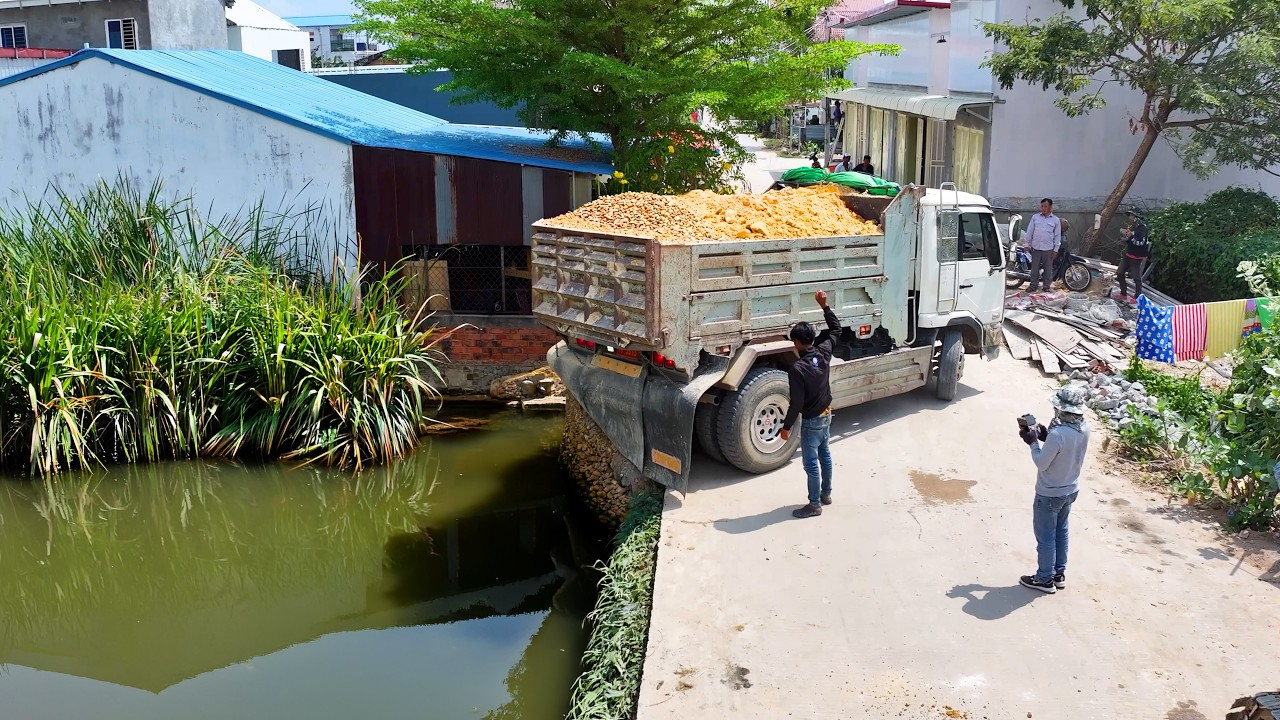 O.M.G ! Whole Nice project landfill ,dump truck 5ton transport soil , bulldozer push soil to water