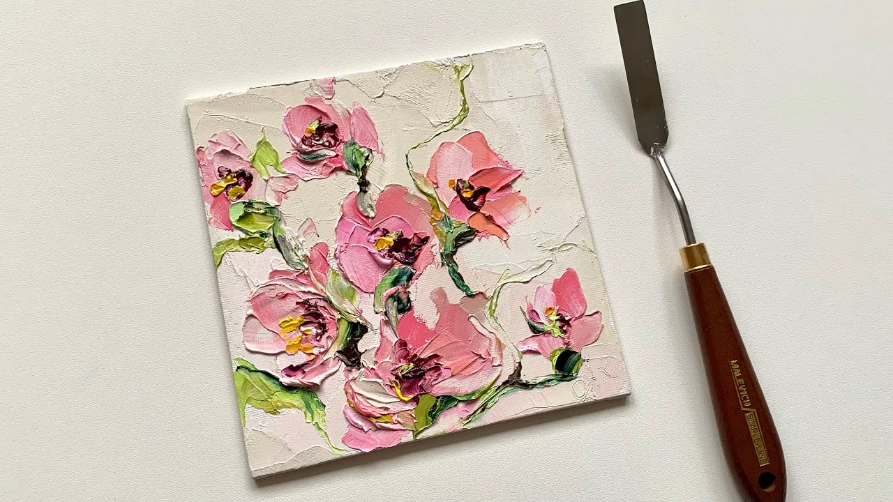 How to draw a painting with abstract flowers with oil paints