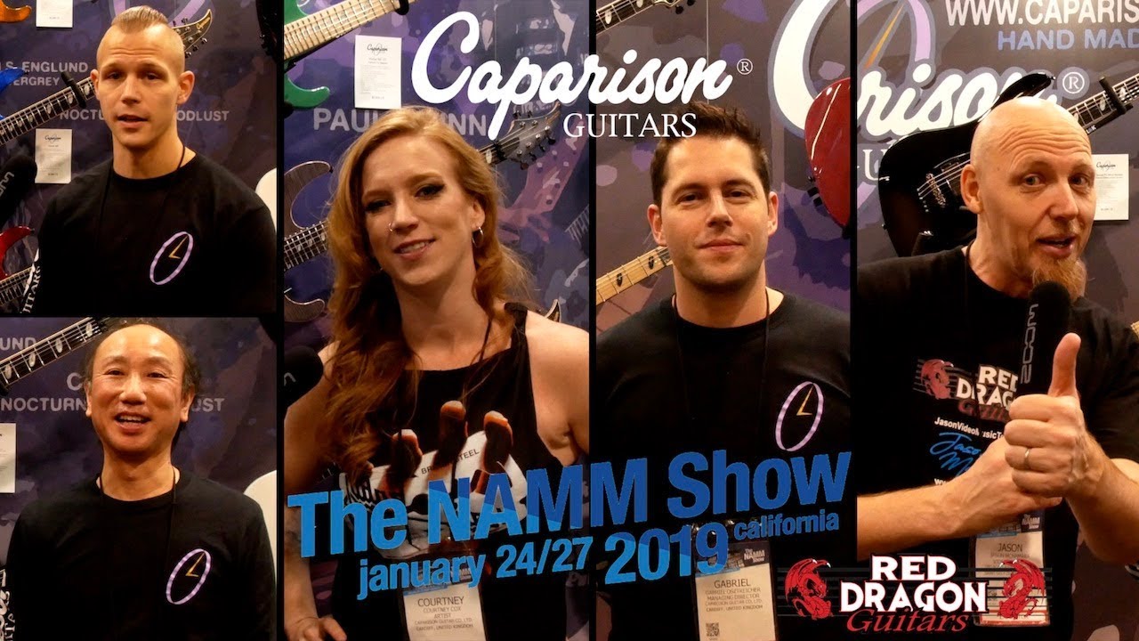 Caparison NAMM 2019 Cortney Cox, Itaru, the CEO & Chris Siska with Red Dragon Guitars