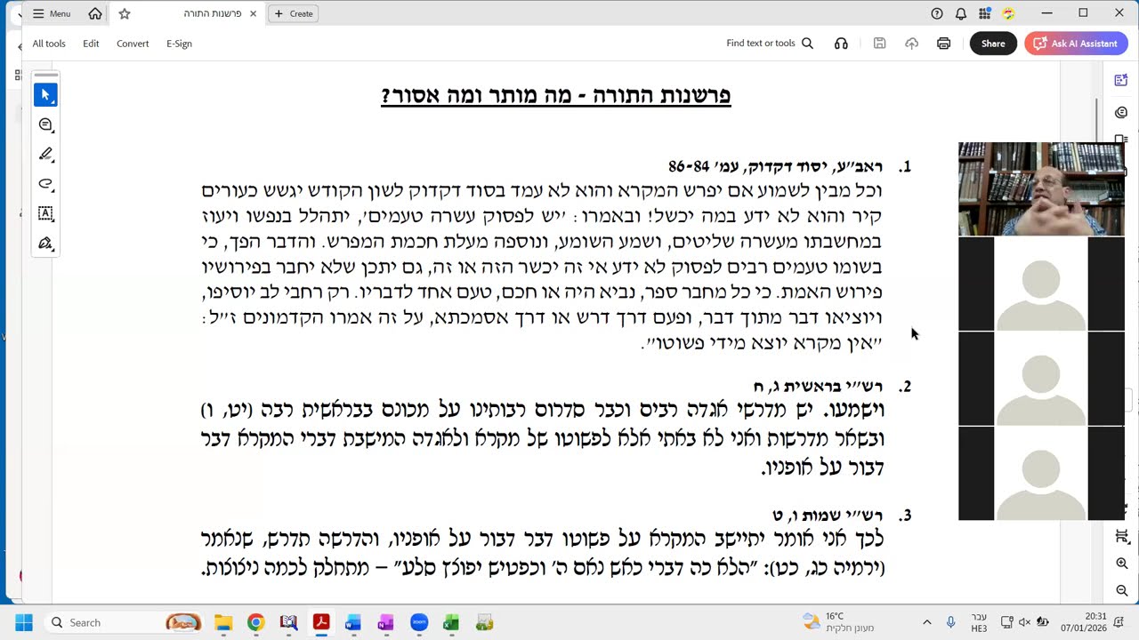 שיעור במחשבת ישראל: פרשנות התורה:  מה מותר ומה אסור?