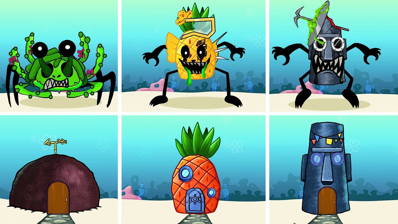 TODAS las casas de Bob Esponja vs. la animación de dibujos animados de ZOONOMALY