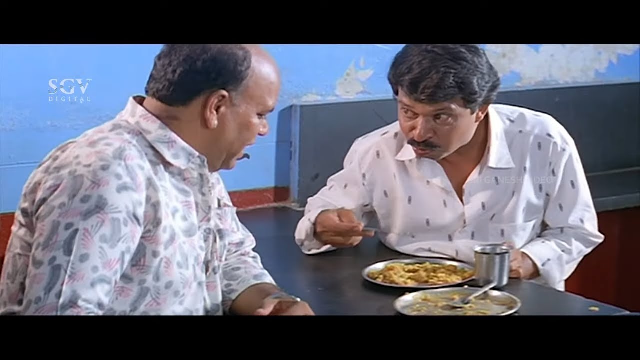 Kashi Eats Free Breakfast At Bank Janardhan's Hotel | Curfew Kannada Movie Part-1