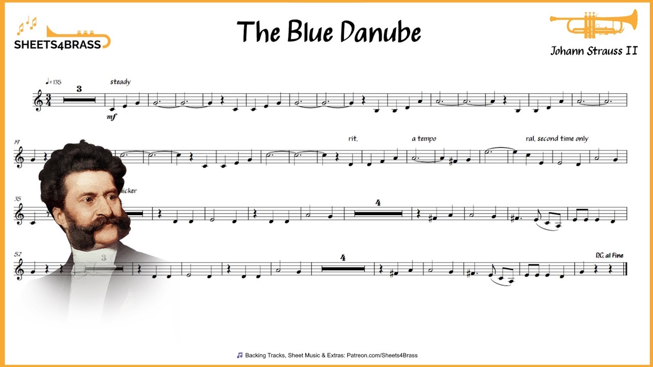 The Blue Danube &ndash; Trumpet Play Along with Scrolling Sheet Music