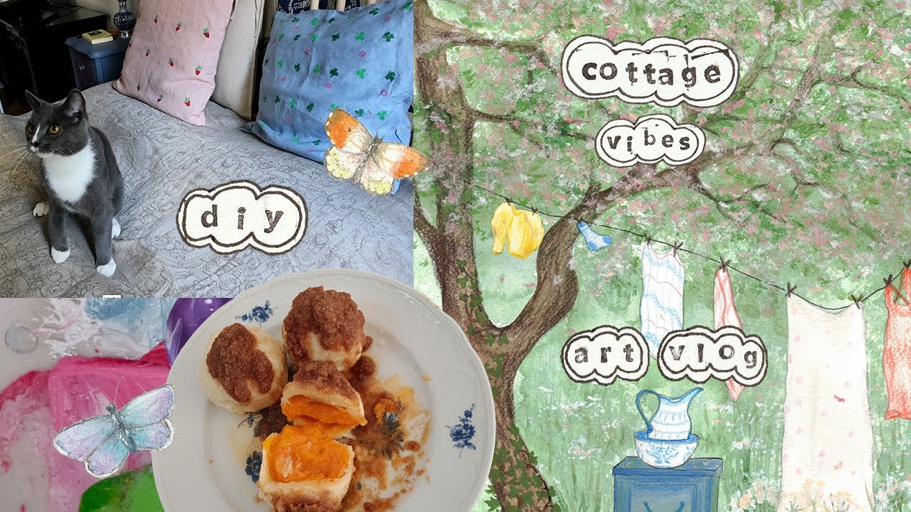 Cottagecore art vlog and textile print DIY