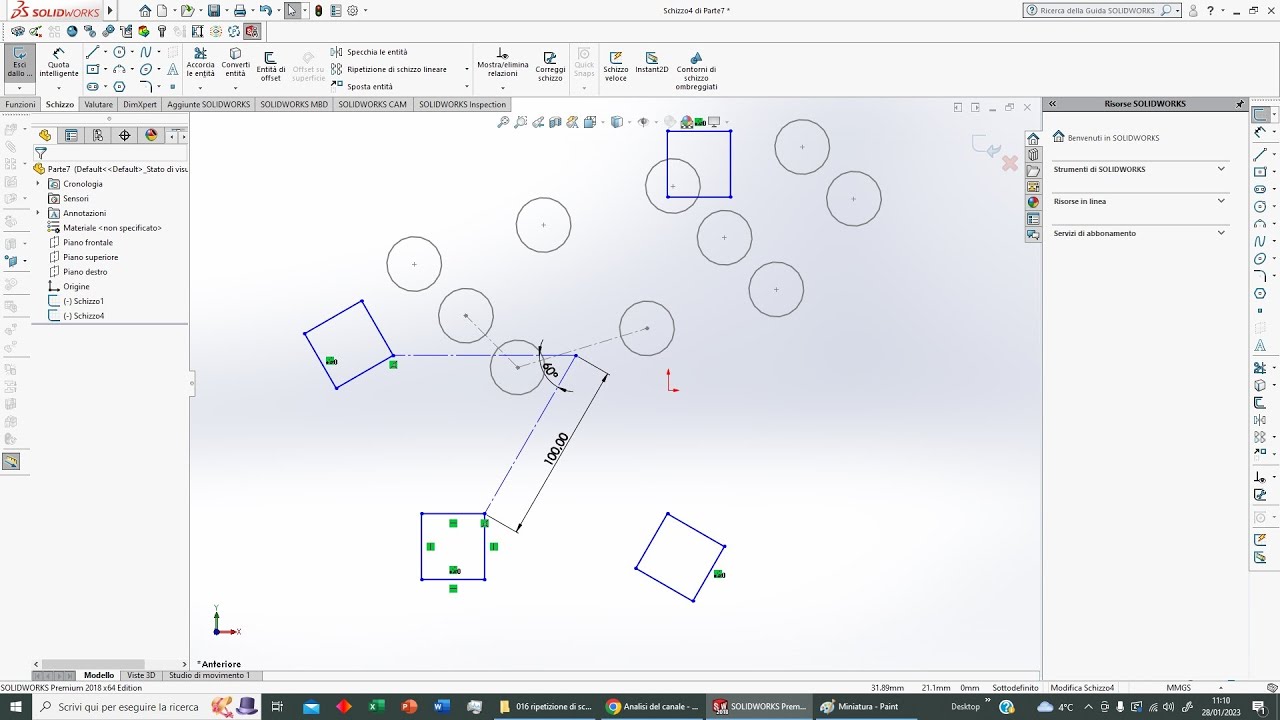 Solidworks: Comando Ripetizione Schizzo  Lineare e Circolare (016)