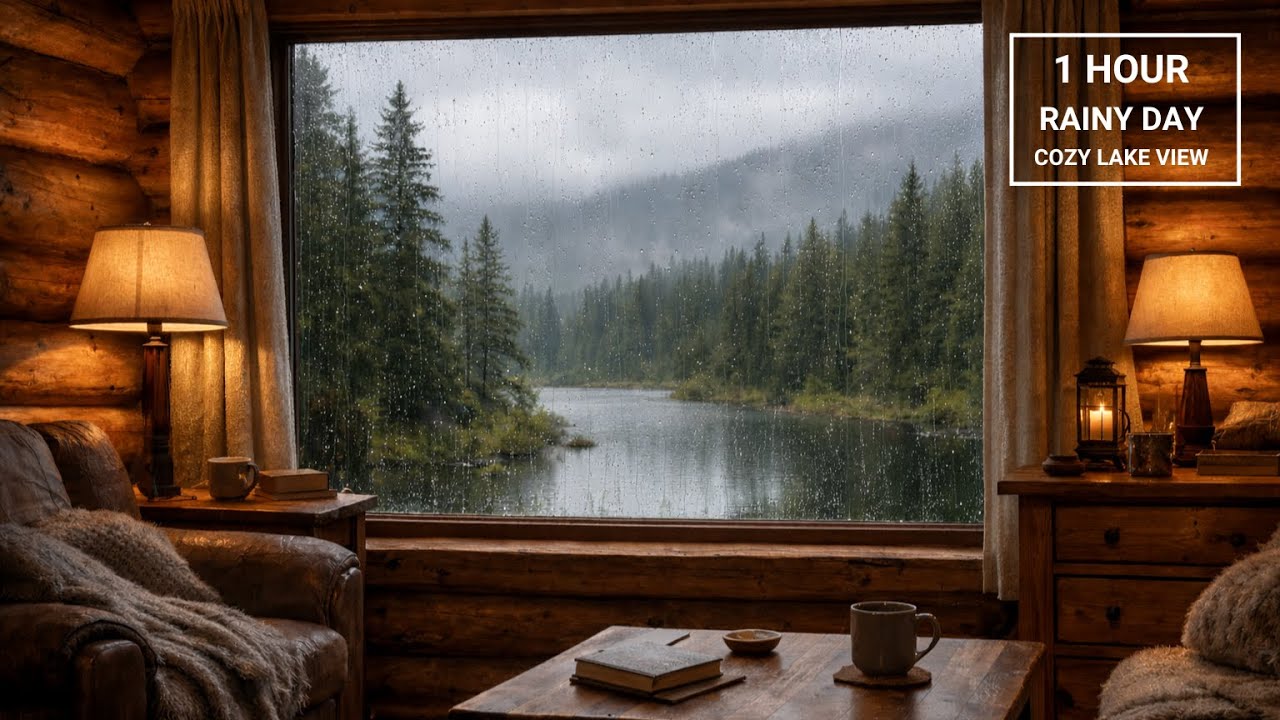 Heavy Rain on Log Cabin Window | Dark Screen for Insomnia & Stress Relief