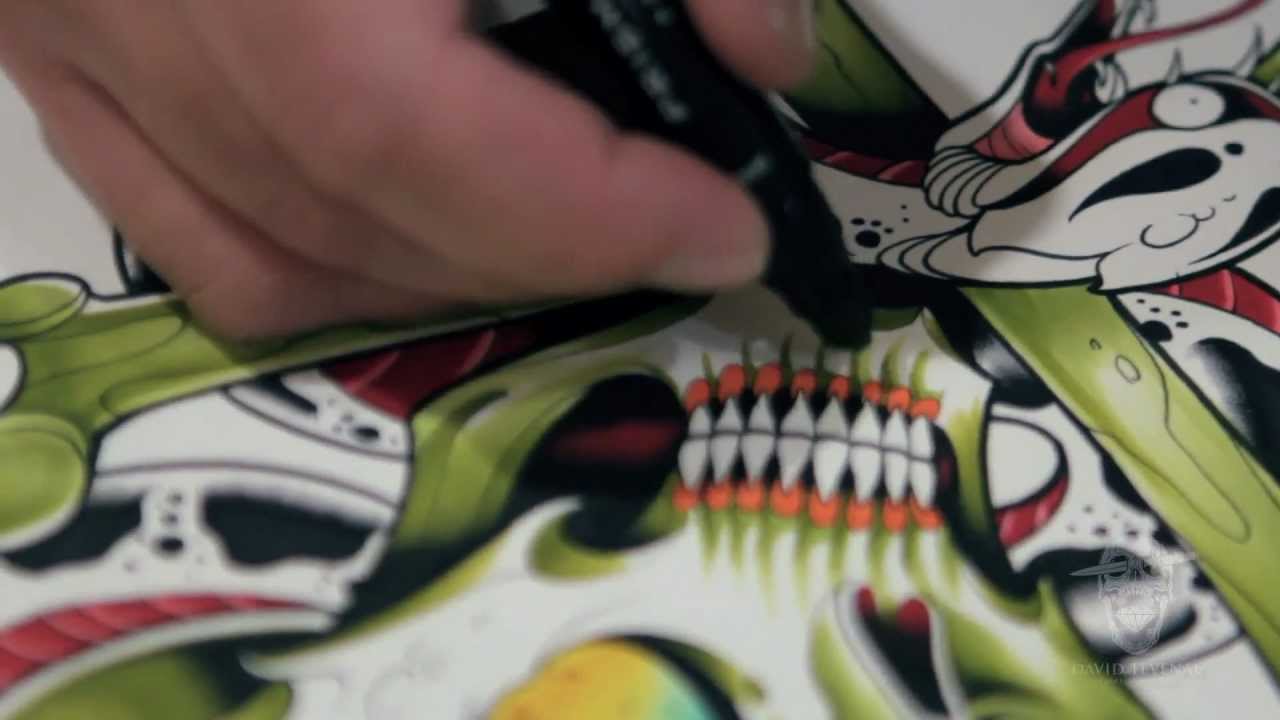 David Tevenal Tattoo Art Process | Skull Illustration with Markers on Paper