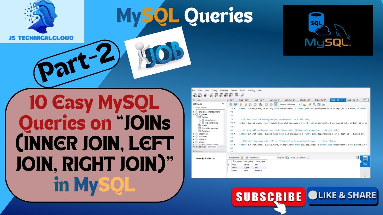 10 Easy MySQL Queries only on the topic JOINs (INNER JOIN, LEFT JOIN, RIGHT JOIN) | JOINs two Tables