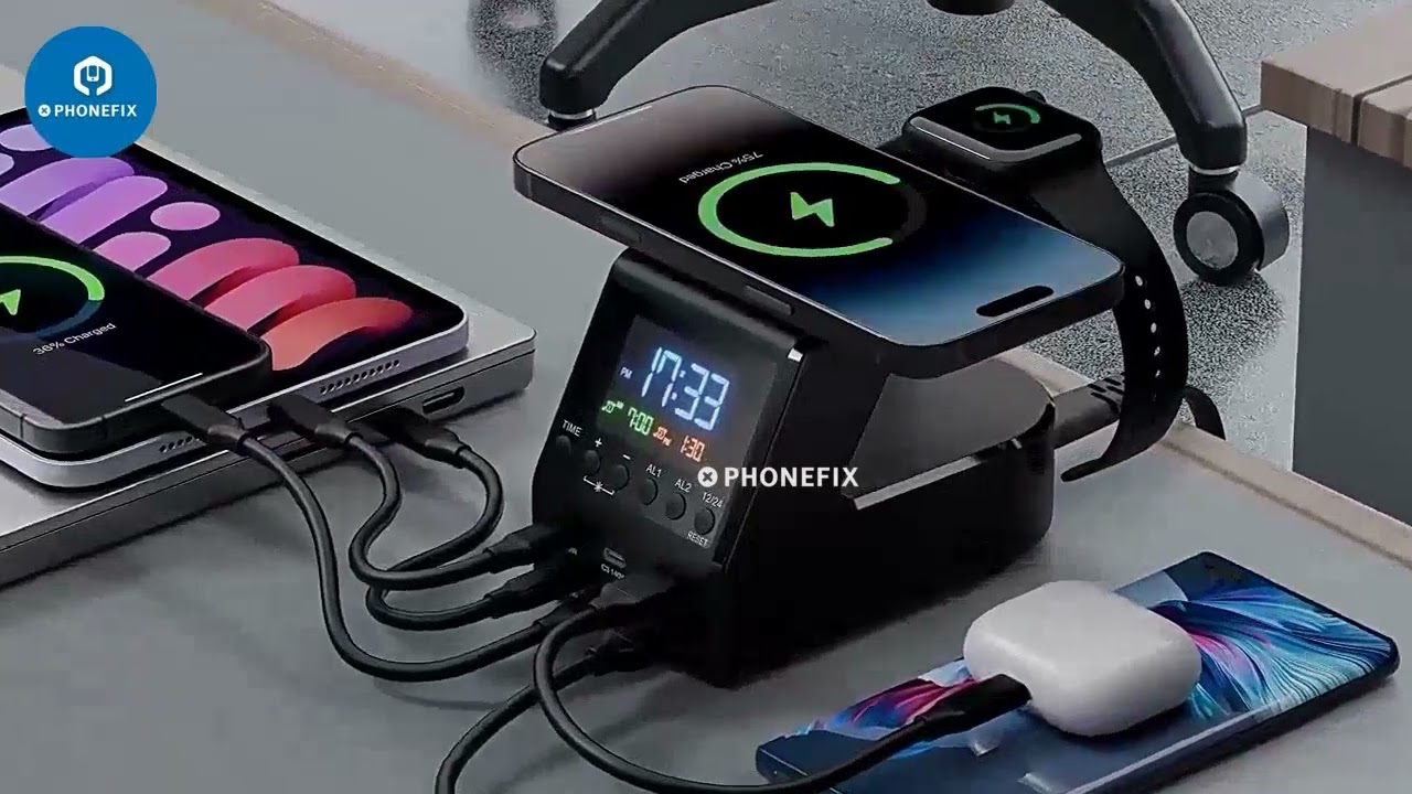 240W Digital Display 9 in 1 Alarm Clock Desktop Charging Station