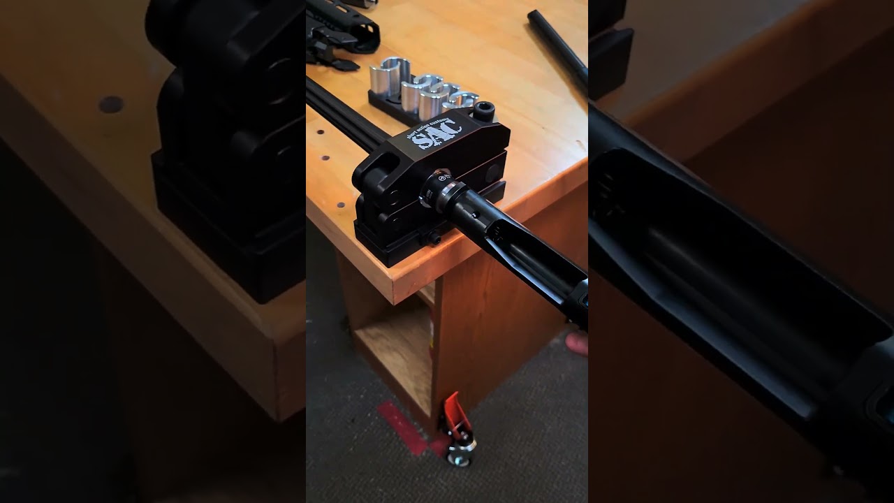 Short Action Custom barrel vise with Aero Precision SOLUS action and barrel.