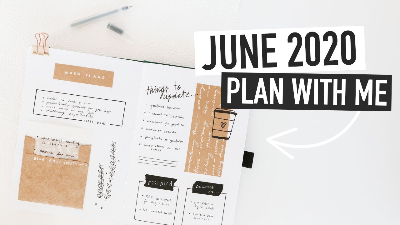 Bullet Journal JUNE PLAN WITH ME 2020 | self care & work spreads