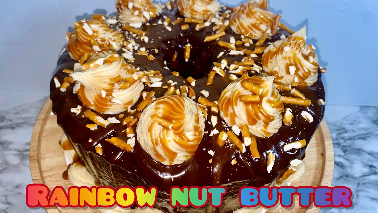 Rainbow Nut Butter Pound Cake | Peanut Butter  + Chocolate + Caramel + Pretzels | Fridai’s Kitchen