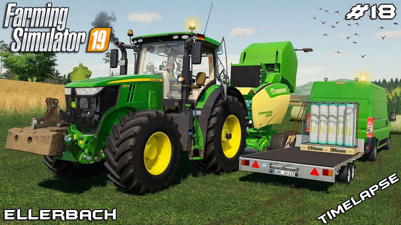 Baling 58 hay bales with Krone V 180 XC | Animals on Ellerbach | Farming Simulator 19 | Episode 18