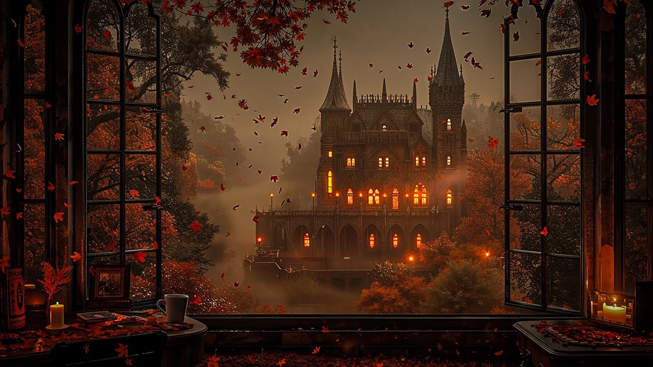 Autumn Study Room with Dark Piano | Cozy Dark Academia Vibes for Writing, Reading and Relaxing