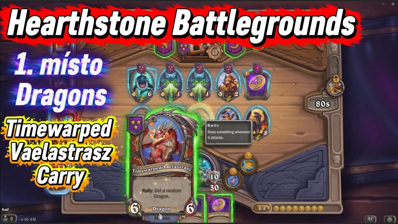 Hearthstone Battlegrounds CZ | 1. místo | Dragons | Timewarped Vaelastrasz Carry