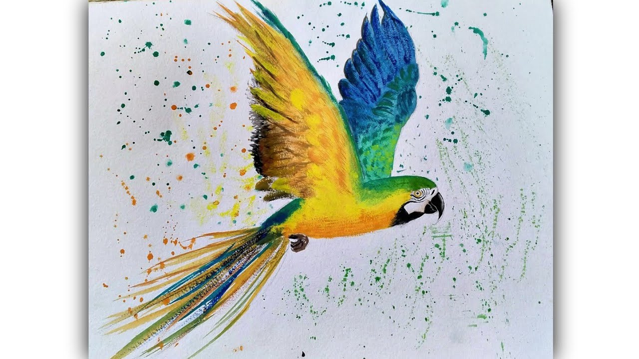 Macaw parrot watercolor painting | Bird fur technique