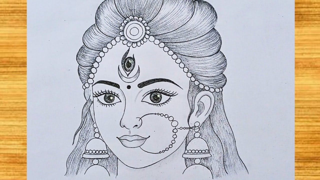 Devi Durga Maa Pencil Sketch | Goddess Face Drawing | Shading Girl Drawing | krati art 2