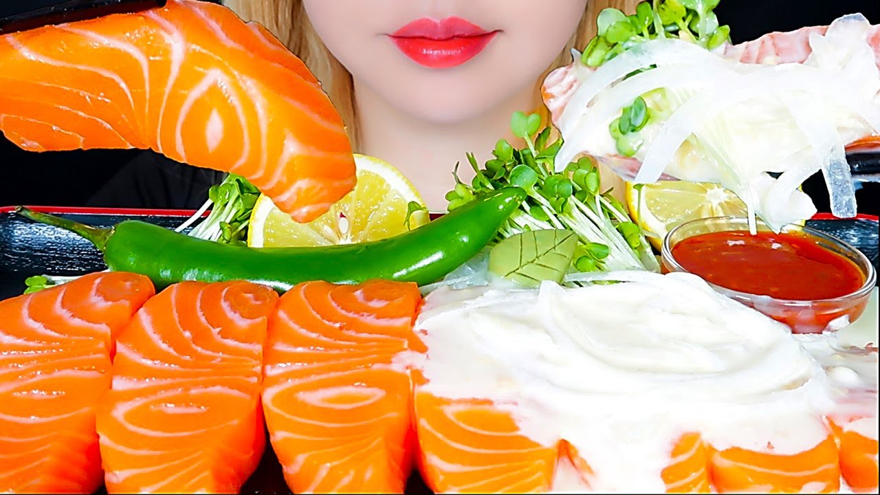 ASMR SALMON SASHIMI Mukbang Eating sounds