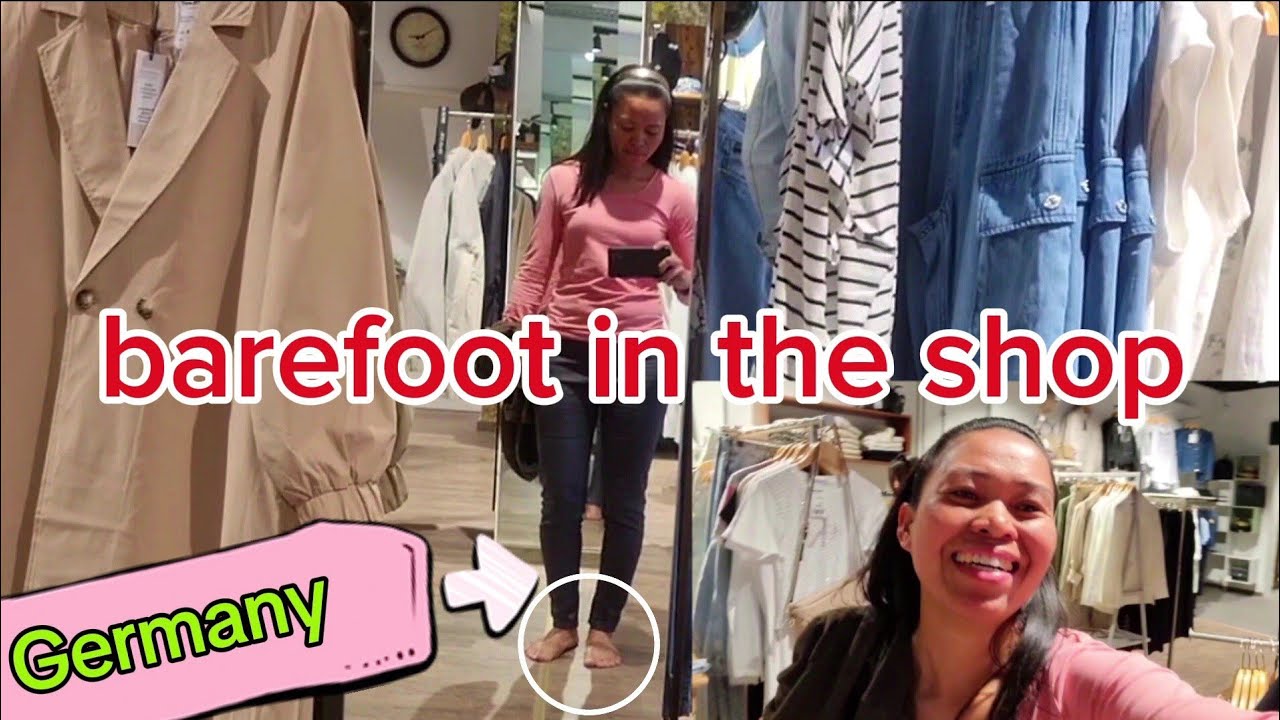 barefoot in the shop of germany / barefoot walking around / window shopping / clarits tv