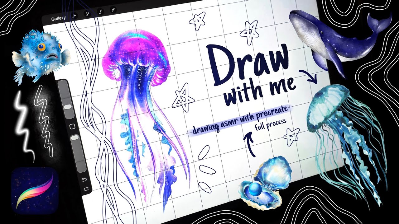 ASMR How To Draw ✨️ sea animals | Ocean sounds for sleeping | Procreate