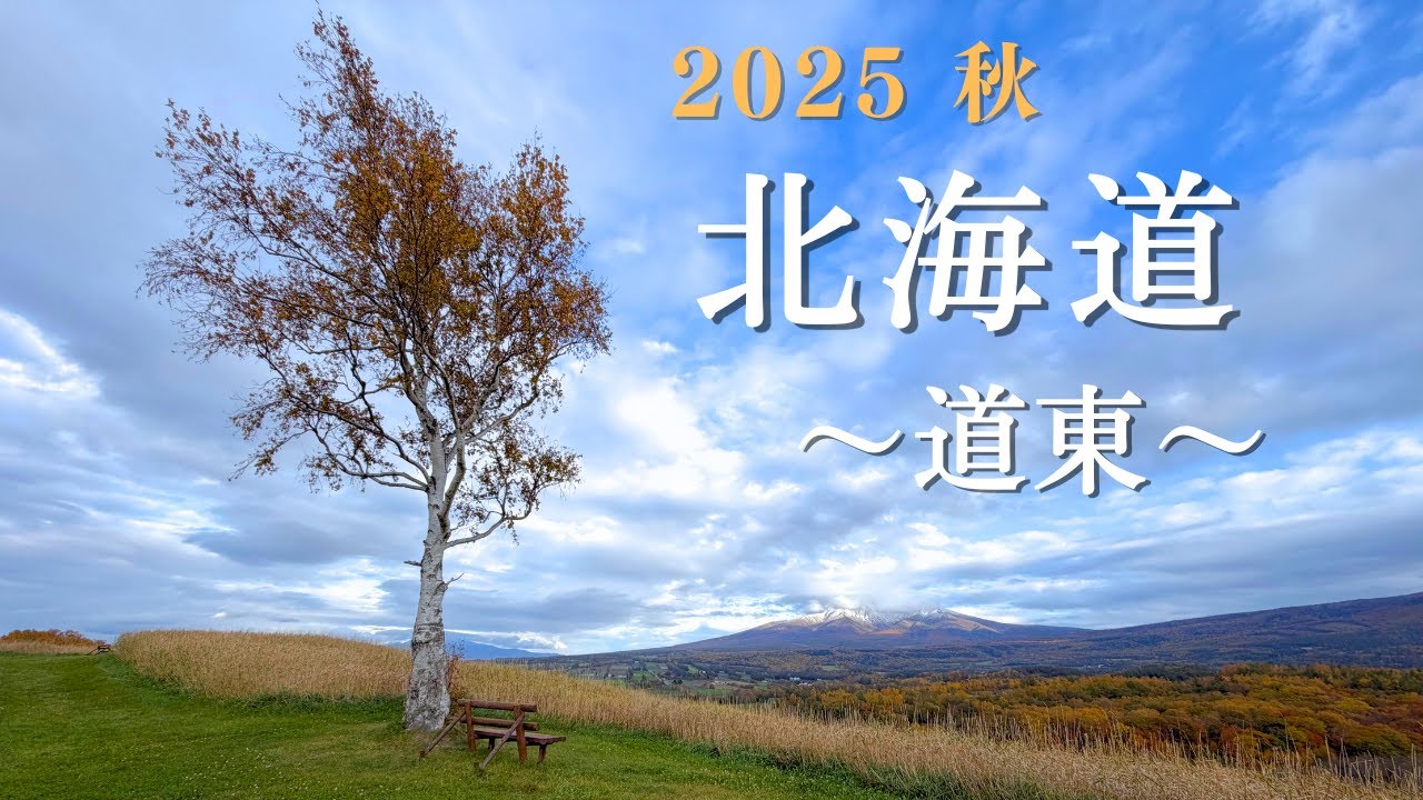 道東の秋2025.10　オンネトー、阿寒滝見橋の黄葉、ほしかぜの丘、屈斜路湖畔の黄葉、野付半島、能取岬、開陽台など