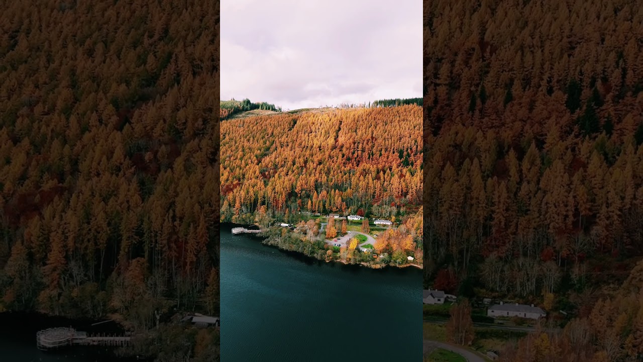 Loch Tay, The Scottish Crannog Centre. Scotland. One shot drone video.